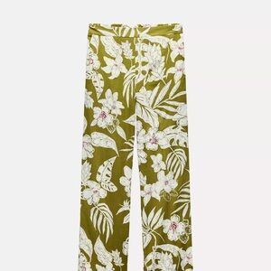 Zara Green Floral Wide Leg Pants